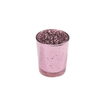 Bougeoir verre rose pastel métal 5,5 x 6,7 cm