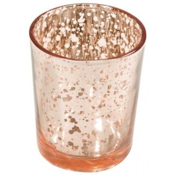 Bougeoir verre or rose métal 5.5 x 6.7 cm