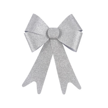 Nœud pailleté Noël argent 30 cm