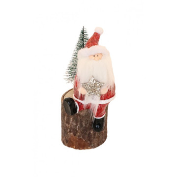 Père Noël en résine sur rondin 8 x 8 cm