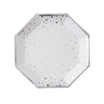 Lot de 8 assiettes jetables pailletées argent 23 cm