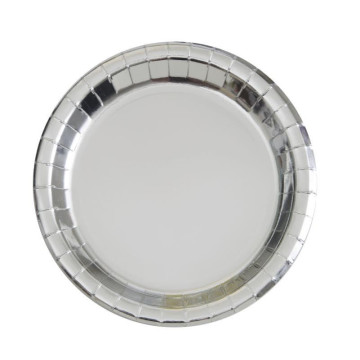 Lot de 8 assiettes rondes en carton argent 23 cm