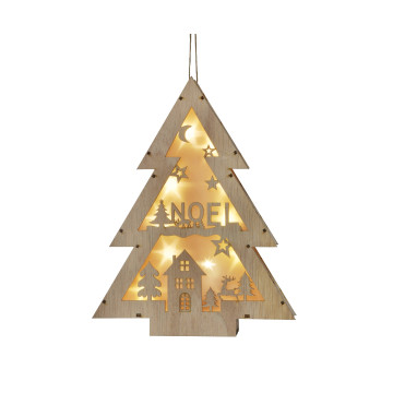 Sapin lumineux en bois 8 leds blanc chaud 30 cm
