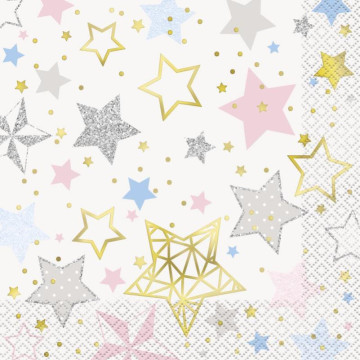 Lot de 16 serviettes papier Etoiles Or 33 x 33 cm