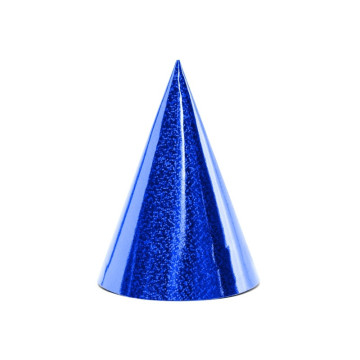 Lot de 6 Chapeaux pointus bleus holographiques 16 cm