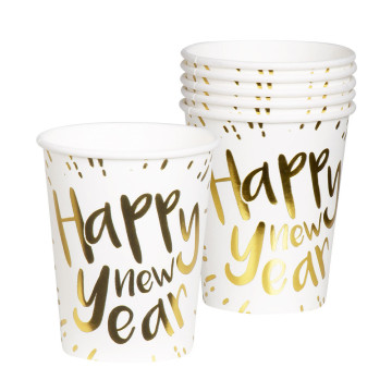 Lot de 6 gobelets carton blanc Happy New Year