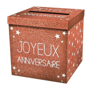 Urne Joyeux Anniversaire cuivre pailleté