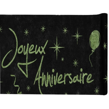 Chemin de table joyeux anniversaire noir et vert 28 cm x 5 m