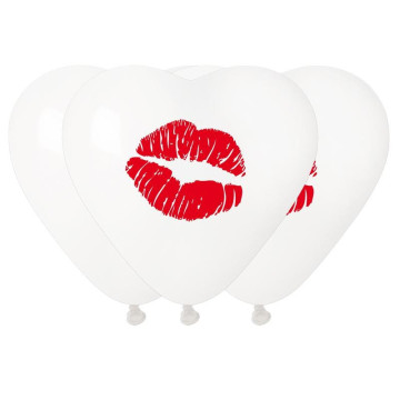 Lot de 10 ballons de baudruche blanc imprimés lèvres rouges