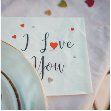 Lot de 16 serviettes en papier I love you 33 x 33 cm