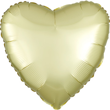 Ballon coeur satin luxe jaune pastel 43 cm