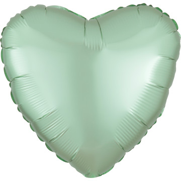 Ballon coeur satin luxe vert menthe 43 cm