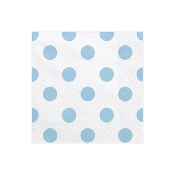 Lot de 20 serviettes en papier blanc gros pois bleu ciel 33 x 33 cm