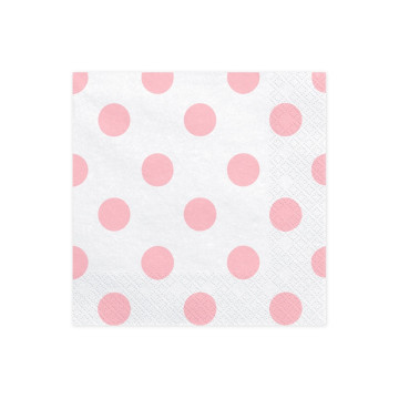 Lot de 20 serviettes en papier blanc gros pois roses 33 x 33 cm