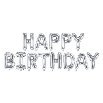 Ballon lettres Happy Birthday argent 340 x 35 cm