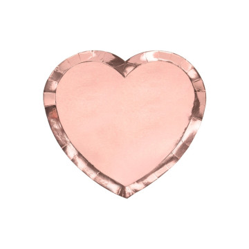 Lot de 6 assiettes en carton rose gold forme coeur 21 cm