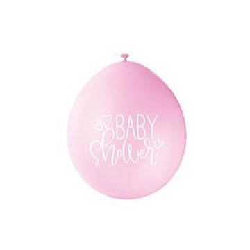 Lot de 10 ballons latex blanc Baby Shower rose 30 cm