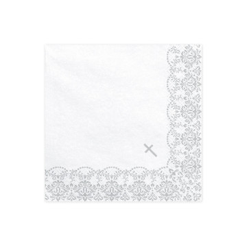 Lot de 20 serviettes en papier communion ornement argent 33 x 33 cm