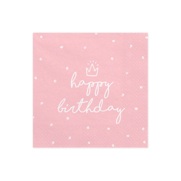 Lot de 20 serviettes en papier rose Happy Birthday 33 x 33 cm