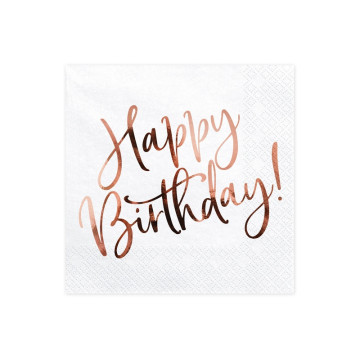 Lot de 16 serviettes en papier rose gold Happy Birthday 33 x 33 cm