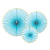 Lot de 3 rosettes bleu ciel et doré 23, 32, 40 cm