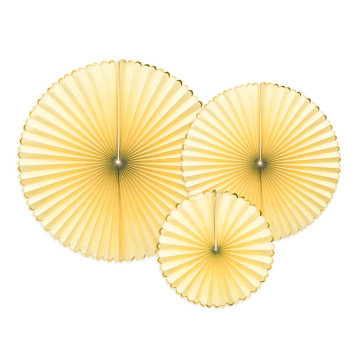 Lot de 3 rosettes jaune et doré 23, 32, 40 cm