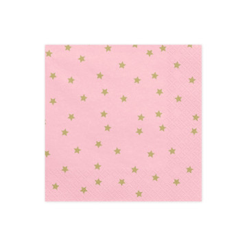 Lot de 20 serviettes en papier rose pâle étoiles or 33 x 33 cm