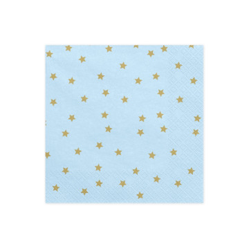 Lot de 20 serviettes en papier bleu ciel étoiles or 33 x 33 cm