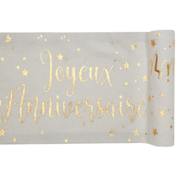 Chemin de table or étincelant Joyeux Anniversaire 30 cm x 5 m