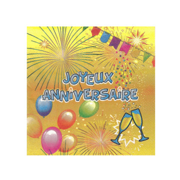 Lot de 20 serviettes or étincelant Joyeux Anniversaire