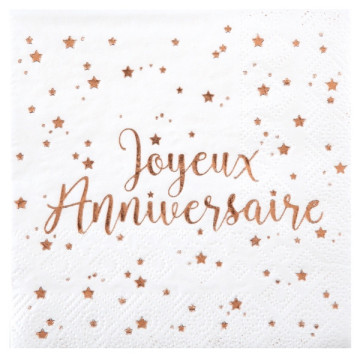 Lot de 20 serviettes rose gold Joyeux Anniversaire