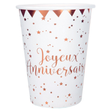 Lot de 10 gobelets rose gold Joyeux Anniversaire