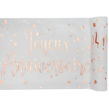 Chemin de table rose gold étincelant Joyeux Anniversaire 28 cm x 3 m