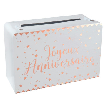 Tirelire rose gold Joyeux Anniversaire 20 x 16 x 10 cm