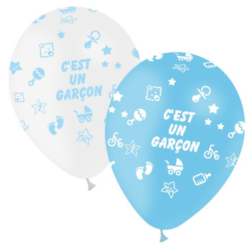 Lot de 8 ballons latex Baby Shower garçon 30 cm