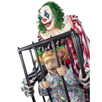 Automate clown géant avec fille en cage Halloween