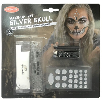 Kit maquillage crâne argenté Halloween