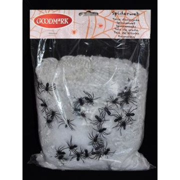 Toile d'araignée blanche Halloween 500 gr avec araignées