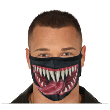 Masque de protection tissu dents et langue Halloween