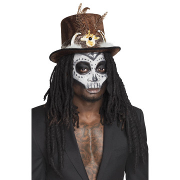 Chapeau Vaudou Buluku Halloween avec cheveux