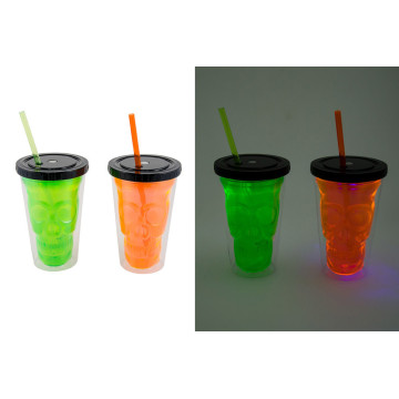 Lot de 2 gobelets lumineux assortis avec paille Halloween 450M/L
