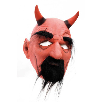 Masque diable rouge avec cornes et sourcils Halloween