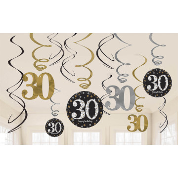 Lot de 11 Guirlandes spirale Sparkling Celebration Happy Birthday ''30''