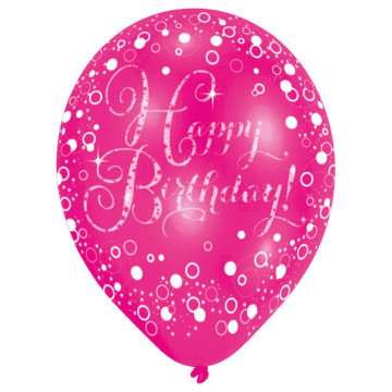 Lot de 6 ballons Sparkling Celebration rose Happy birthday