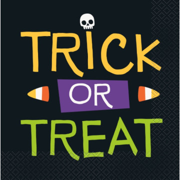 Lot de 16 serviettes jetables noires Trick or treat Halloween 33 x 33 cm