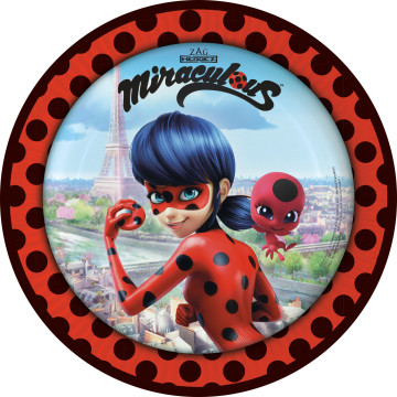 Lot de 8 assiettes jetables Miraculous en carton 23 cm