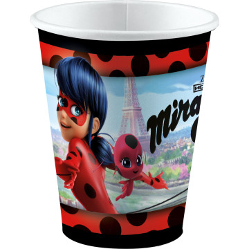 Lot de 8 gobelets jetables Miraculous en carton 25 cl