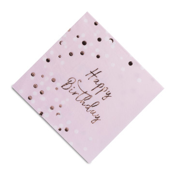 Lot de 16 serviettes anniversaire rose gold