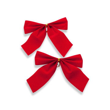Lot de 2 ronds de serviettes Noël nœud velours rouge 10 cm