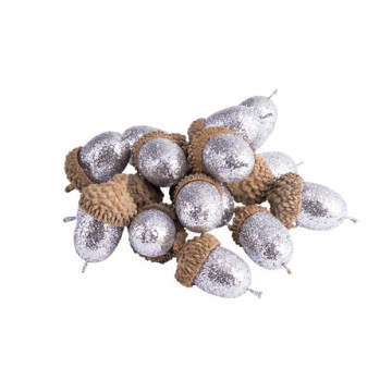 Lot de 10 glands Noël  Pailleté argent 3 cm